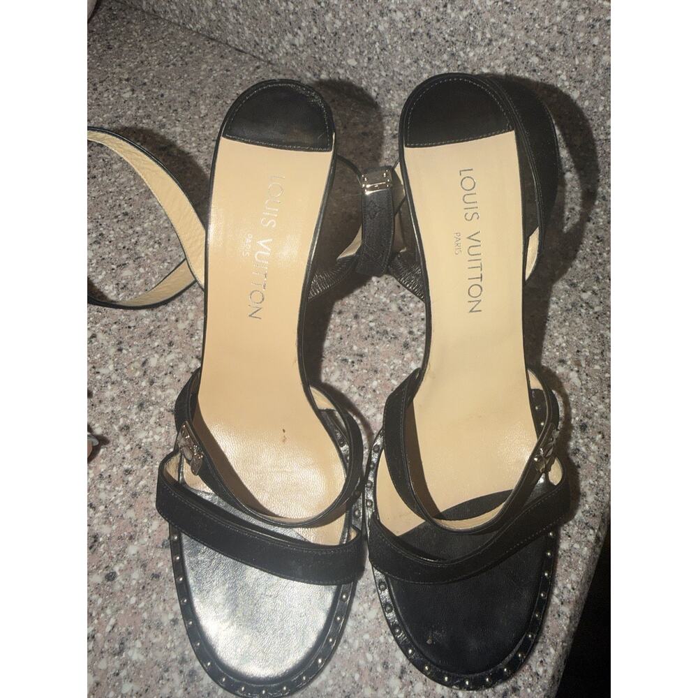 Louis Vuitton Strappy Monogram Satin Sparkle Leather Block Heel Sandals EU 39.5 - Picture 16 of 16